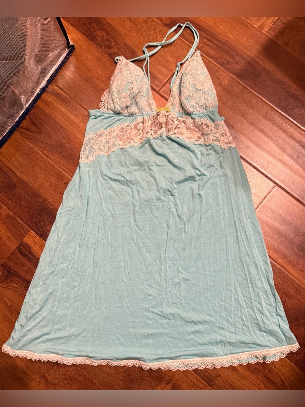 Victoria's Secret Light Blue Chemise with Cream Lace Trim